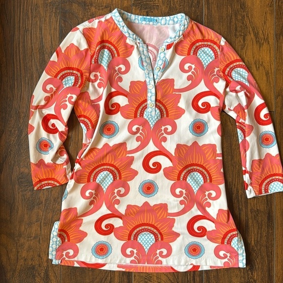 J. McLaughlin Tops - J. McLaughlin Coral Pink Blue Floral Tunic Top - M (D7)